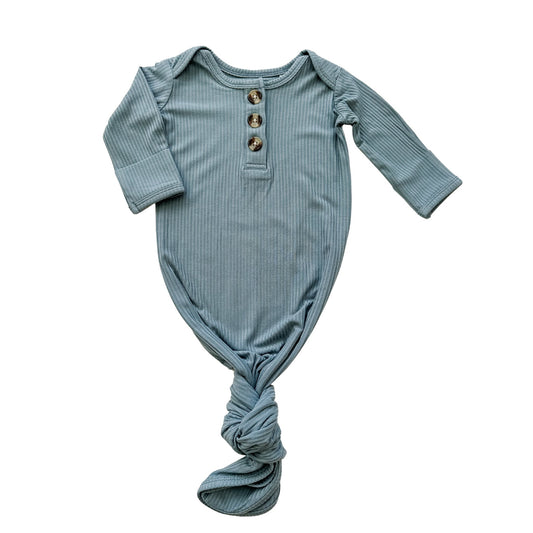 Knotted Baby Gown - Arona Blue Ribbed - Harp Angel Boutique