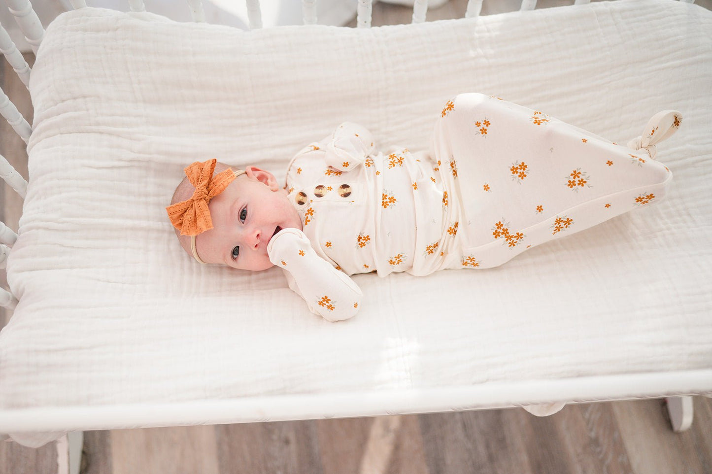 Knotted Baby Gown - Caramel Bloom - Harp Angel Boutique