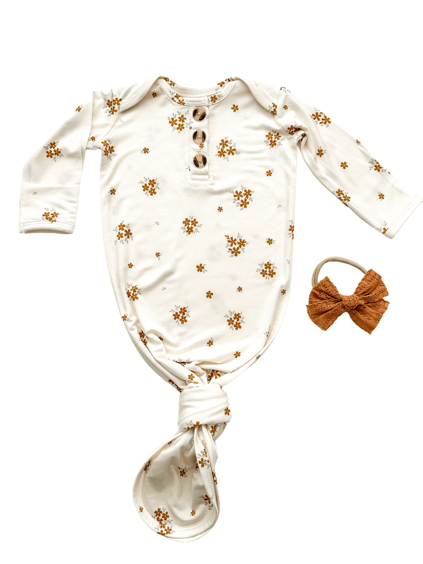 Knotted Baby Gown - Caramel Bloom - Harp Angel Boutique