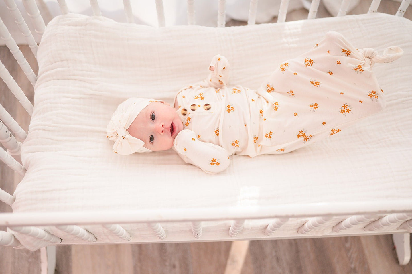 Knotted Baby Gown - Caramel Bloom - Harp Angel Boutique