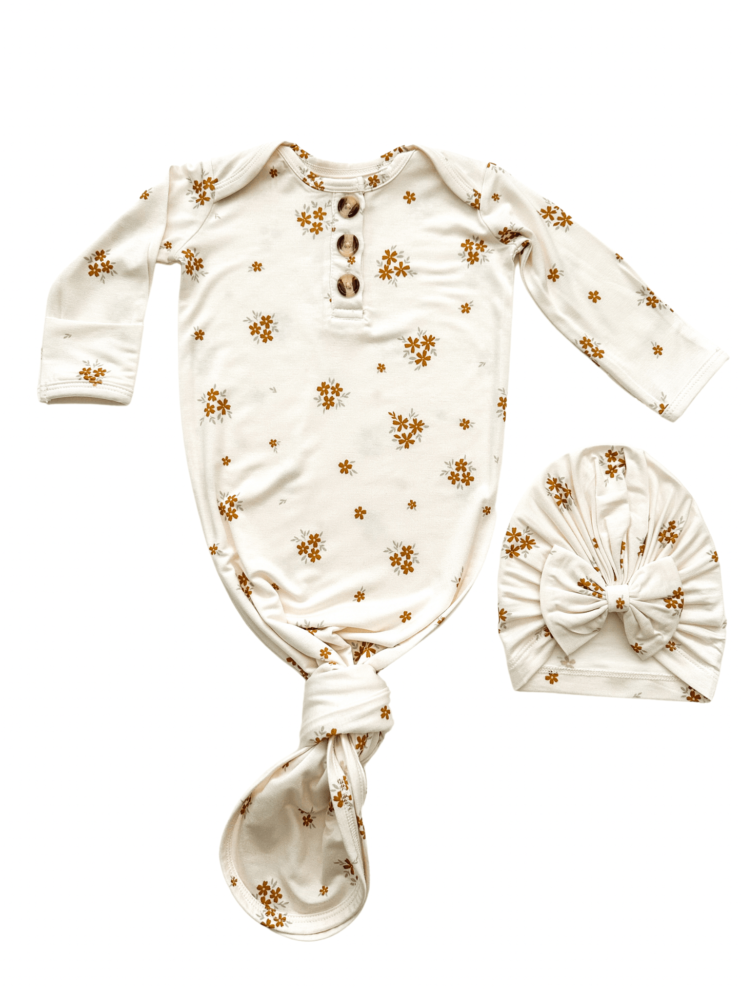 Knotted Baby Gown - Caramel Bloom - Harp Angel Boutique