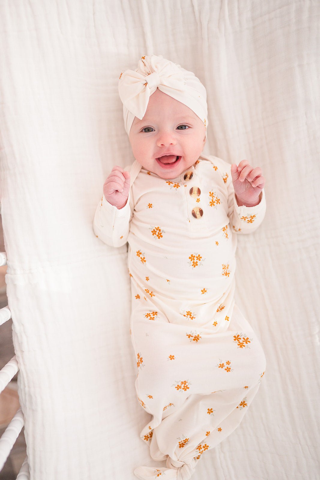 Knotted Baby Gown - Caramel Bloom - Harp Angel Boutique