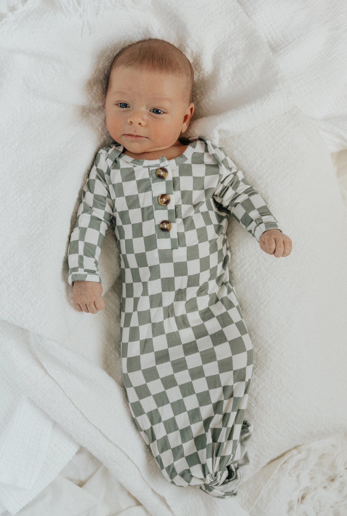 Knotted Baby Gown - Jade Checker - Harp Angel Boutique