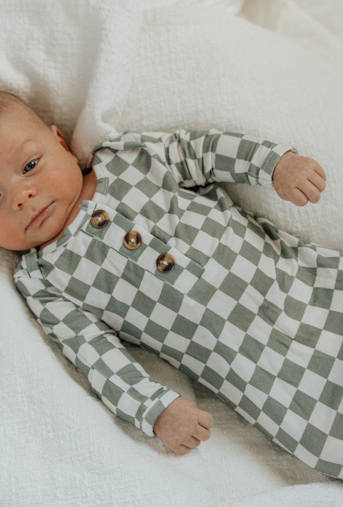 Knotted Baby Gown - Jade Checker - Harp Angel Boutique