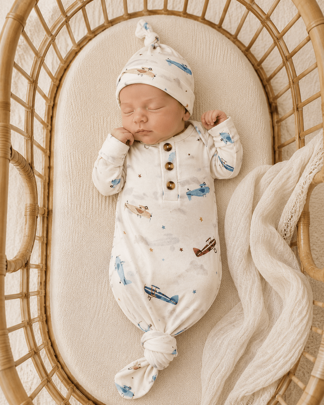 Knotted Baby Gown - Vintage Airplane - Harp Angel Boutique