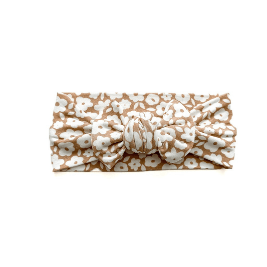 Knotted Headband - Mocha Ditsy Floral - Harp Angel Boutique