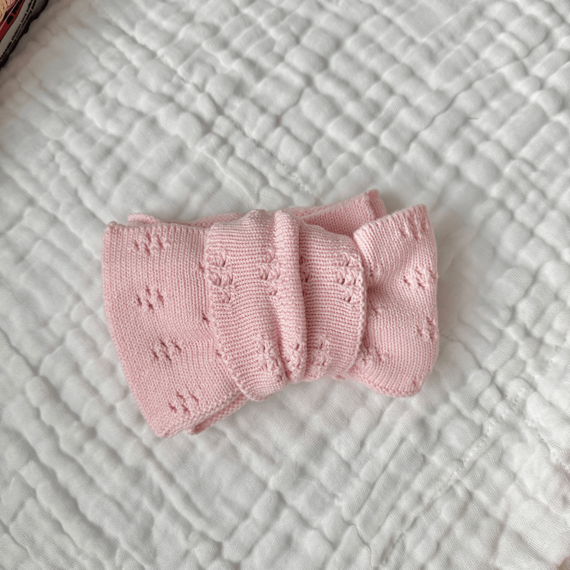 Light Pink Organic Cotton Pointelle Bow Baby Headband - Harp Angel Boutique