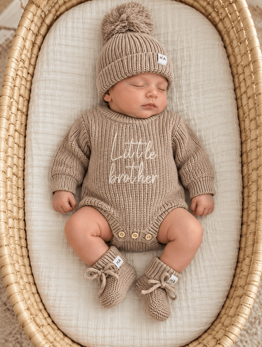 Little Brother Organic Cotton Knit Romper | Personalized Baby Boy Outfit - Harp Angel Boutique