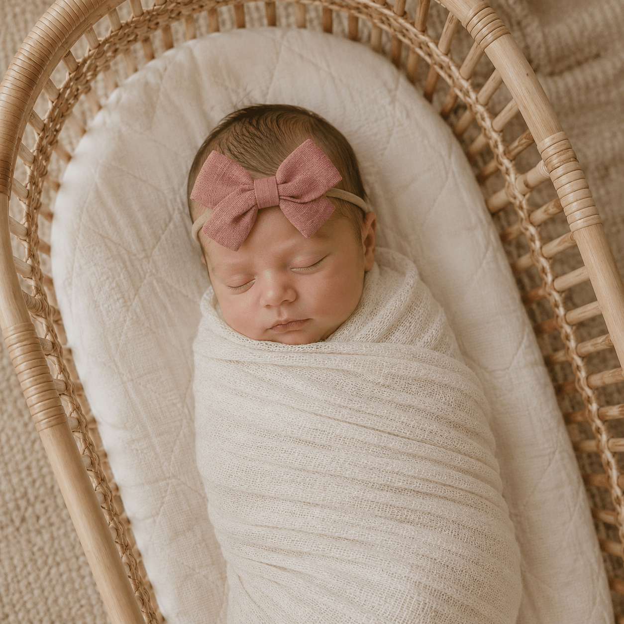 Mauve Baby Bow Headband – One Size Stretch Nylon Bow - Harp Angel Boutique