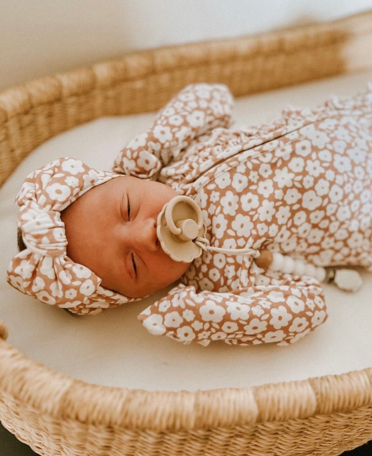 Mocha Ditsy Floral Baby Pajamas | Ruffle Zipper Romper - Harp Angel Boutique