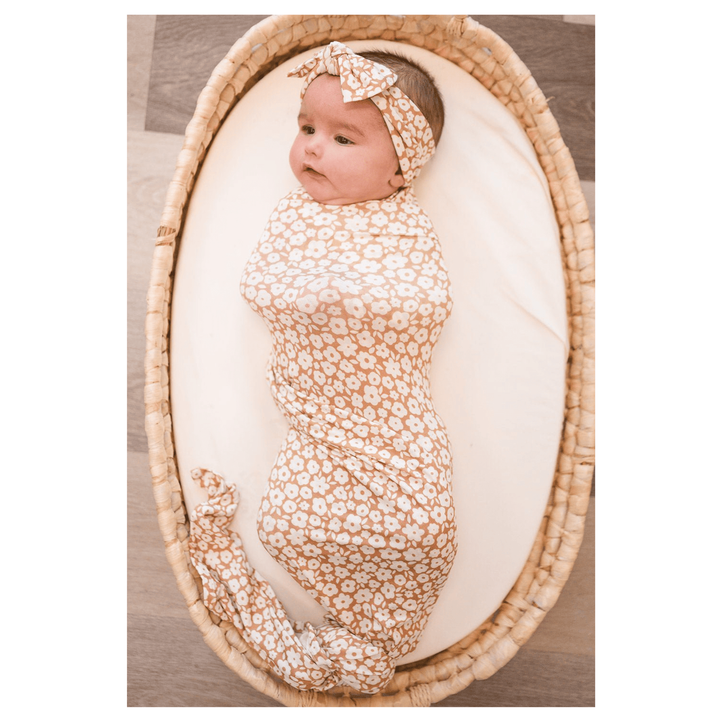 Mocha Ditsy Floral Bamboo Stretch Swaddle Blanket - Harp Angel Boutique
