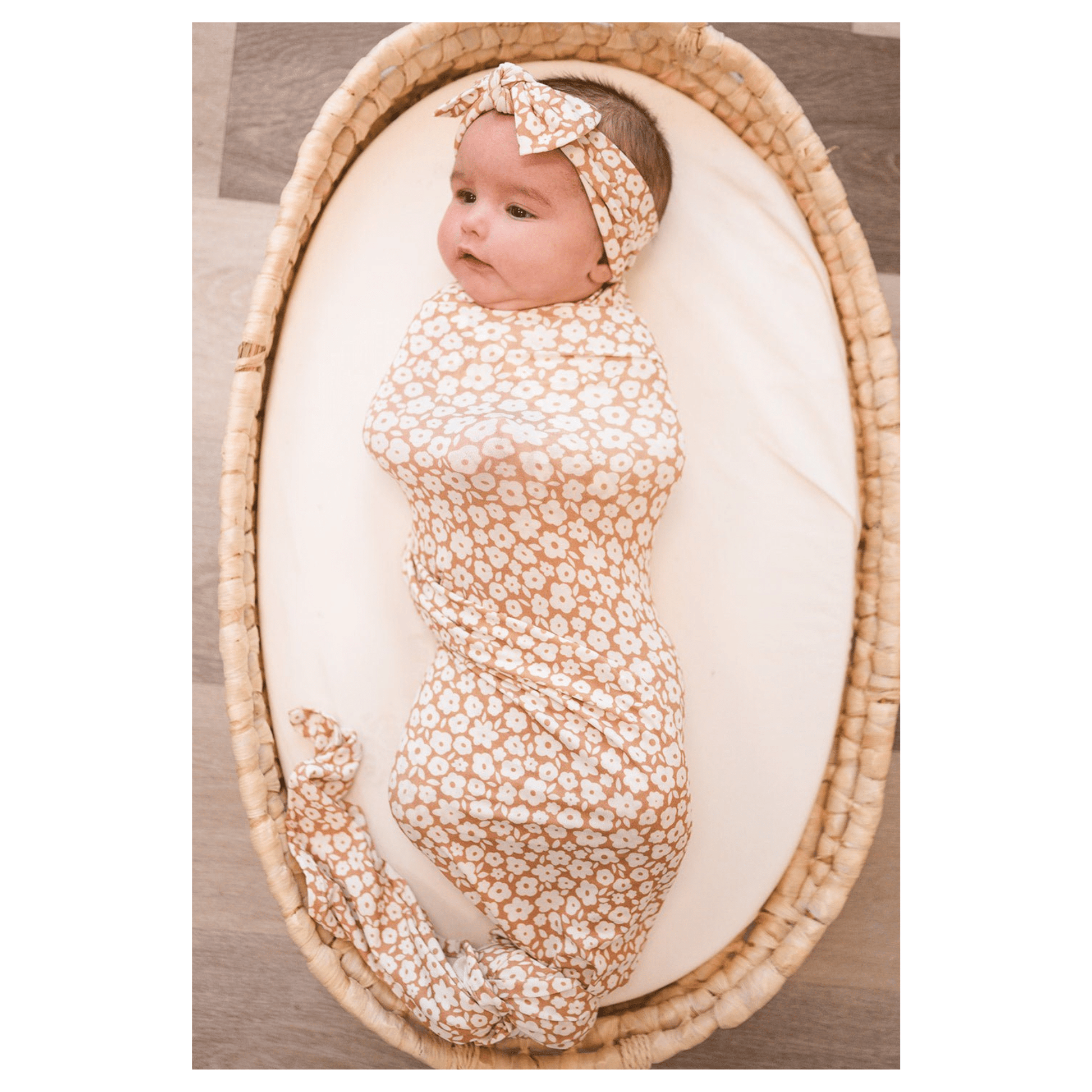 Mocha Ditsy Floral Bamboo Stretch Swaddle Blanket - Harp Angel Boutique