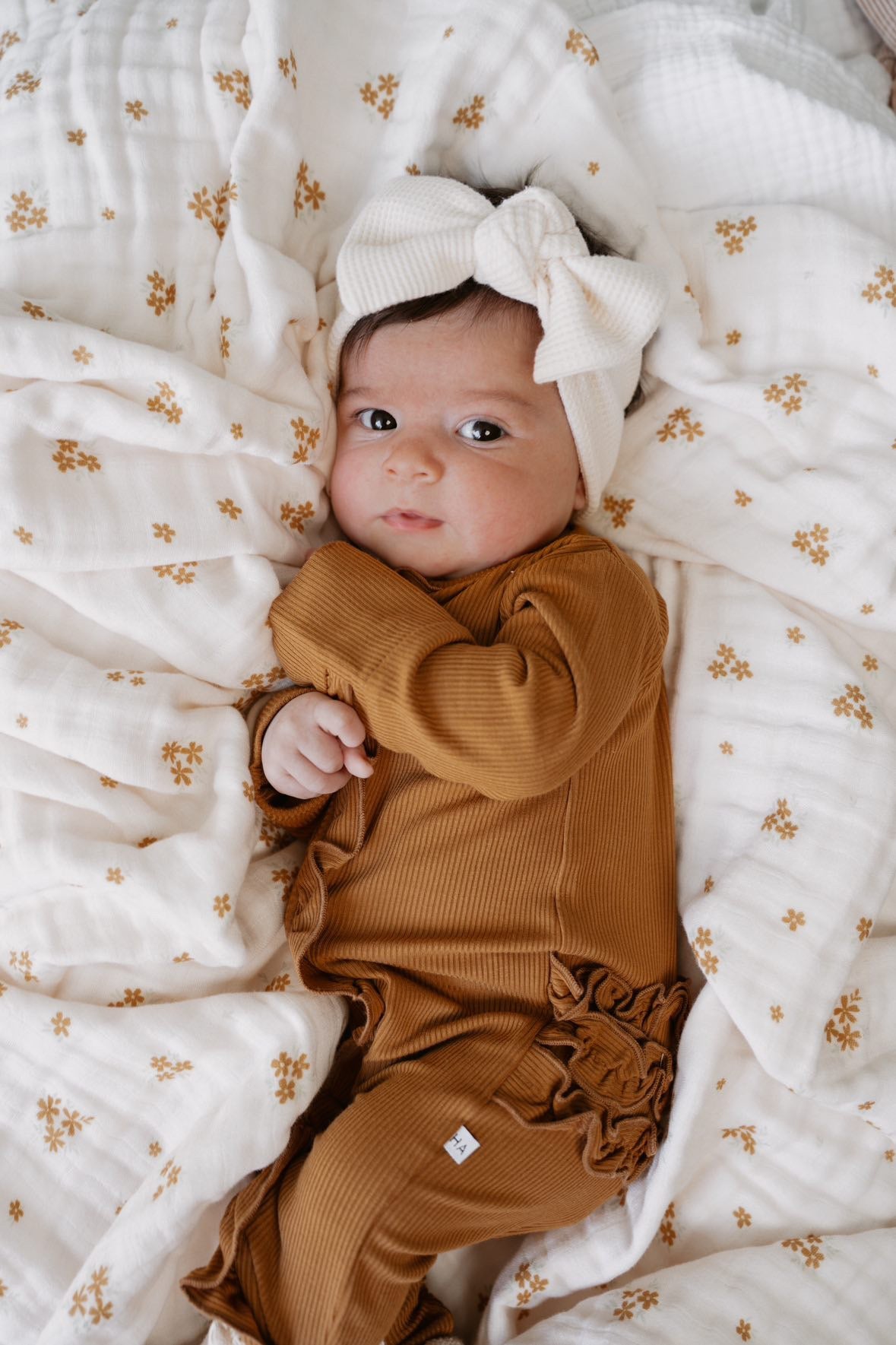 Muslin 6 - Layer Blanket - Caramel Bloom Lace - Harp Angel Boutique