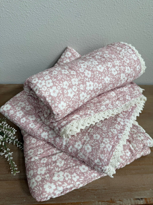 Muslin 6 - Layer Blanket - Mauve Bloom Lace - Harp Angel Boutique