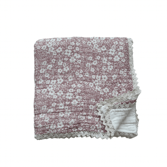 Muslin 6 - Layer Blanket - Mauve Bloom Lace - Harp Angel Boutique