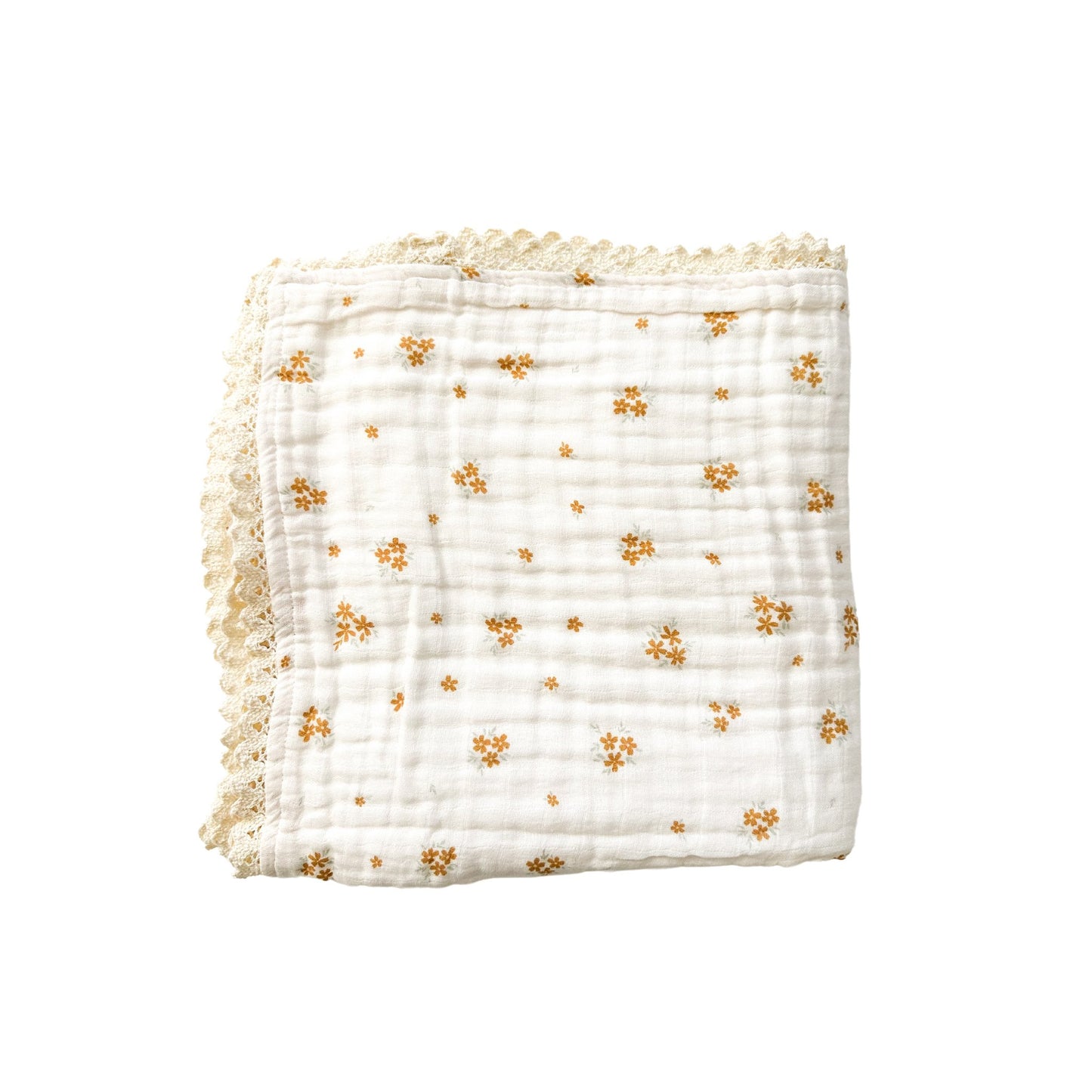 Muslin 6 - Layer Blanket - Ochre Bloom Lace - Harp Angel Boutique