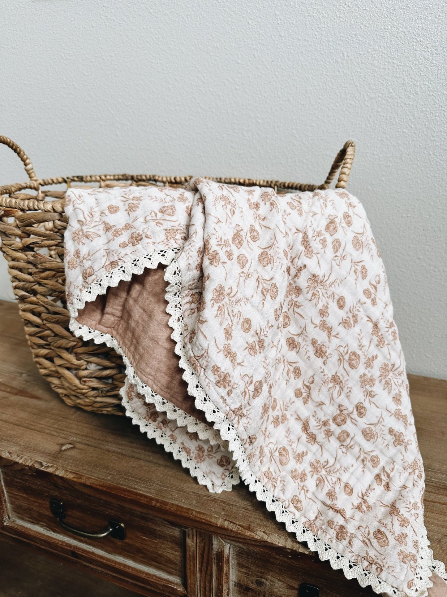 Muslin 6 - Layer Blanket - Vintage Floral Lace - Harp Angel Boutique