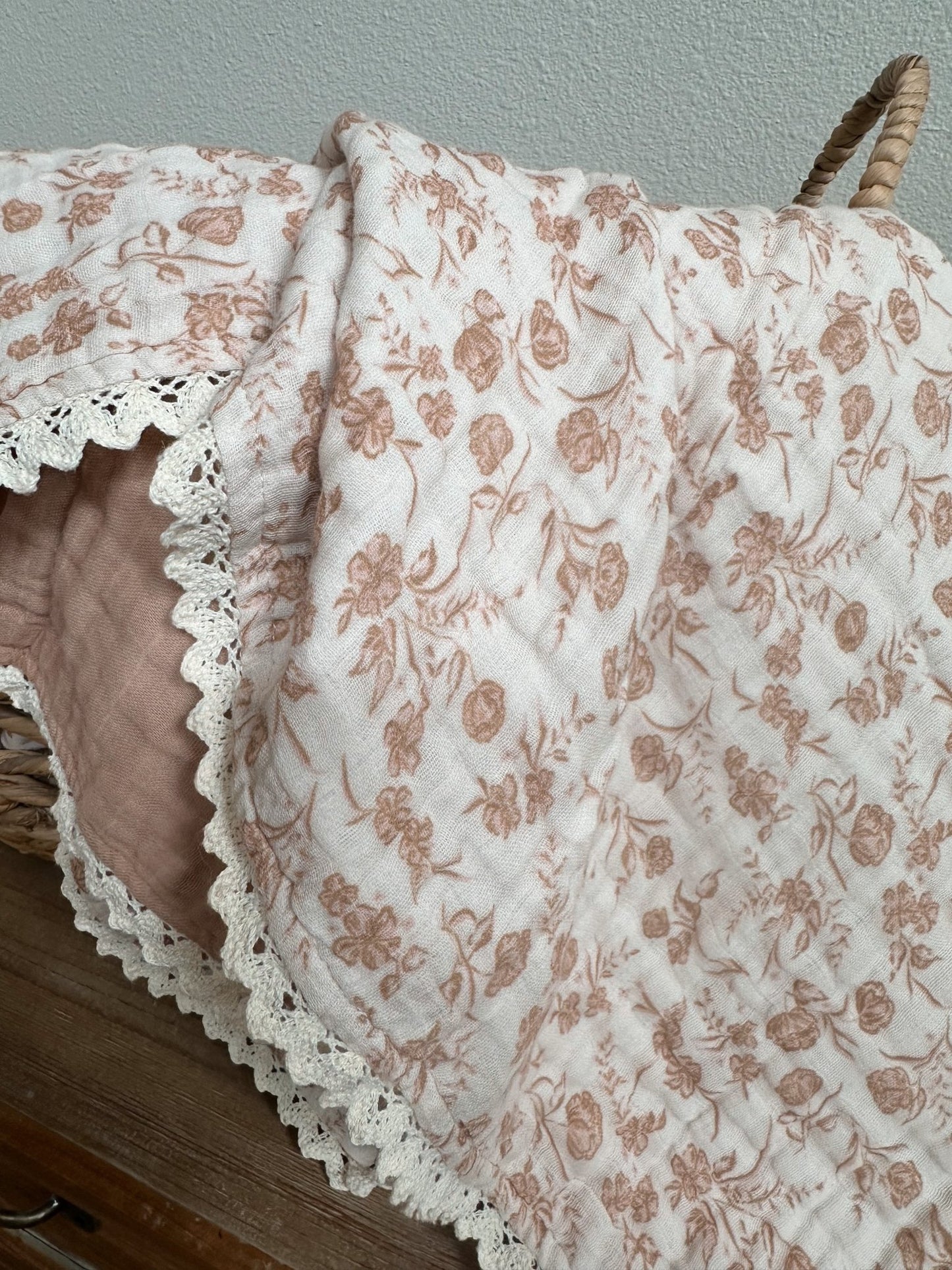 Muslin 6 - Layer Blanket - Vintage Floral Lace - Harp Angel Boutique