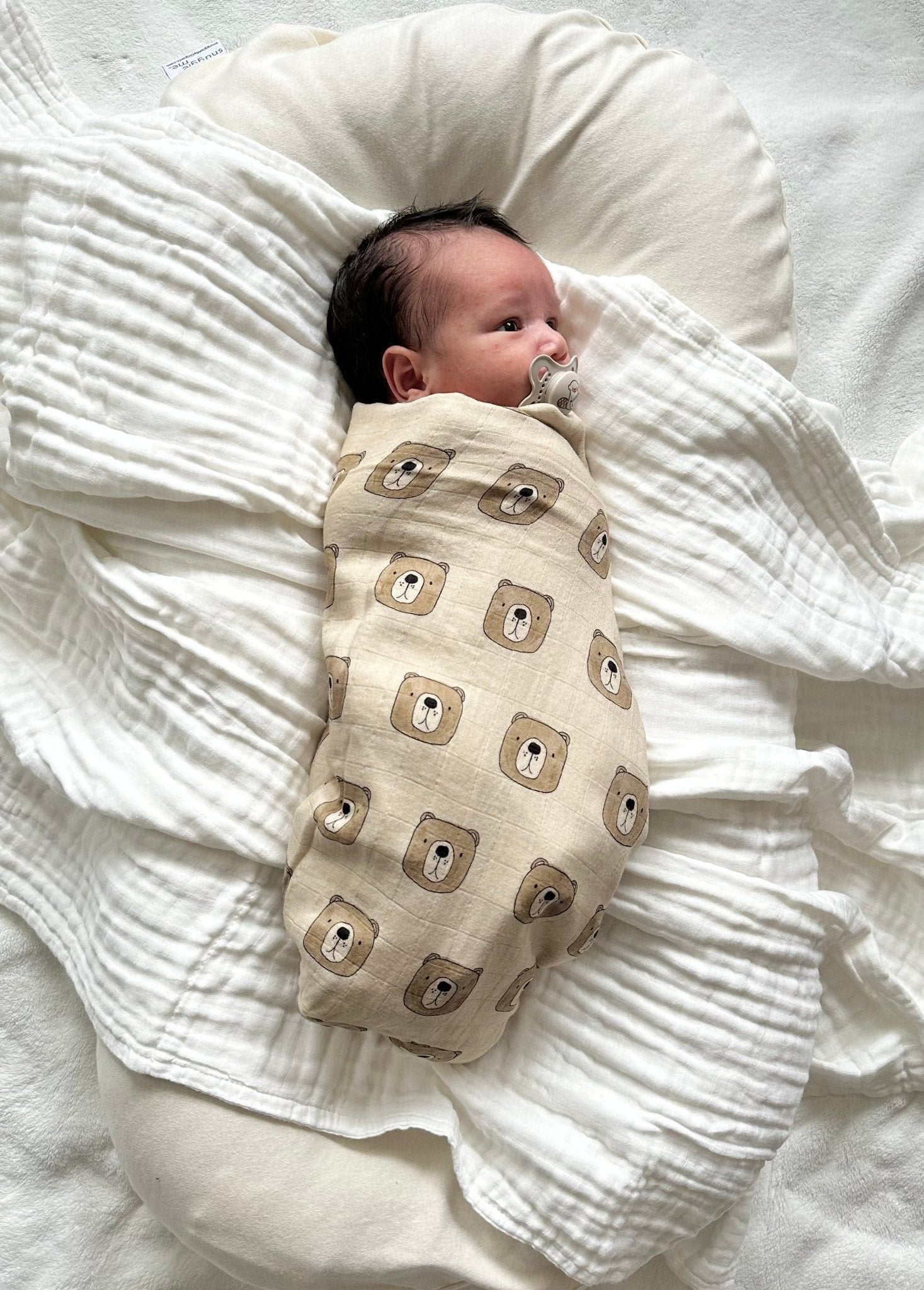 Muslin Swaddle Blanket - Brown Bear - Harp Angel Boutique