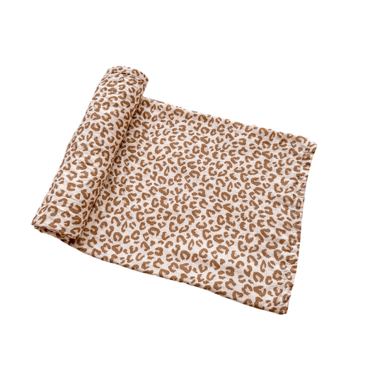 Muslin Swaddle Blanket - Brown Leopard - Harp Angel Boutique