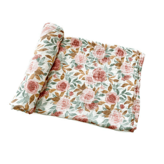 Muslin Swaddle Blanket - Dusty Pink Floral - Harp Angel Boutique