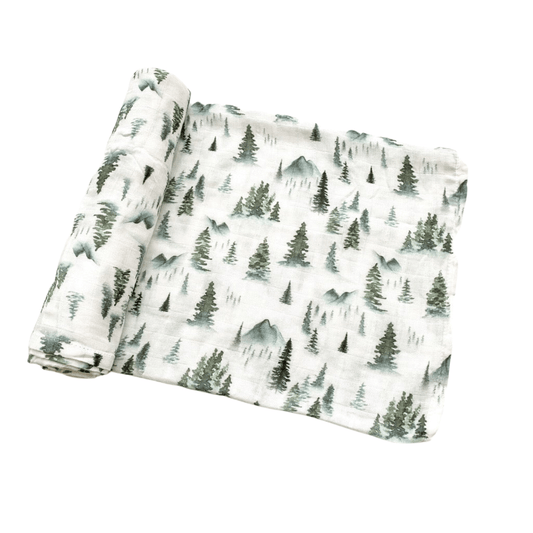 Muslin Swaddle Blanket - Green Forest - Harp Angel Boutique