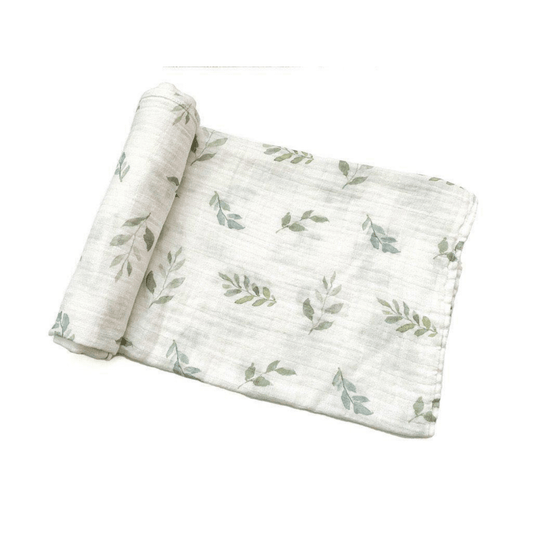 Muslin Swaddle Blanket - Green Leaves - Harp Angel Boutique