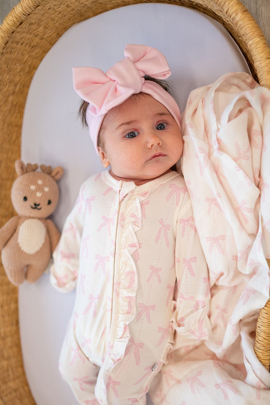 Muslin Swaddle Blanket - Pink Bows - Harp Angel Boutique