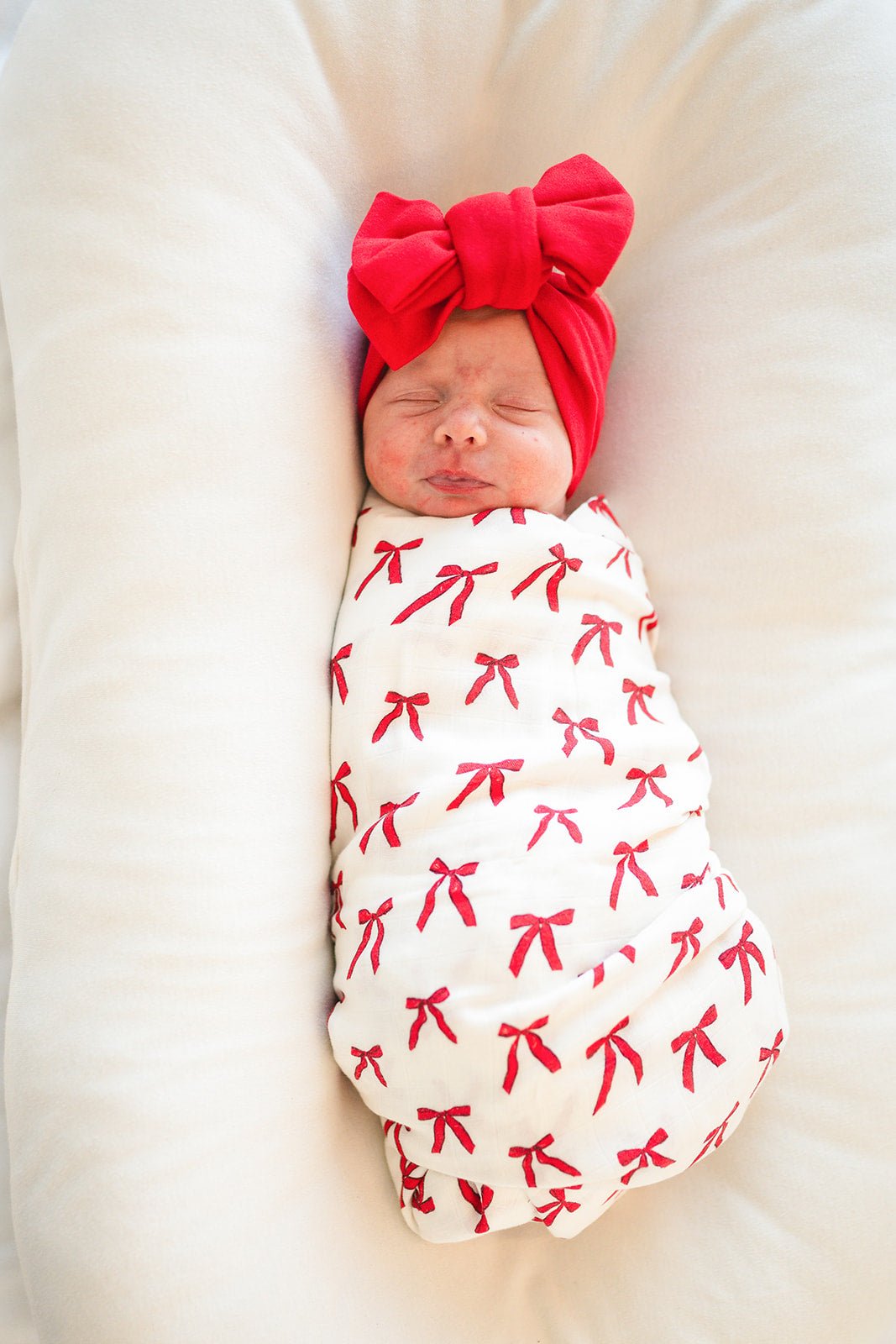 Muslin Swaddle Blanket - Red Bows - Harp Angel Boutique