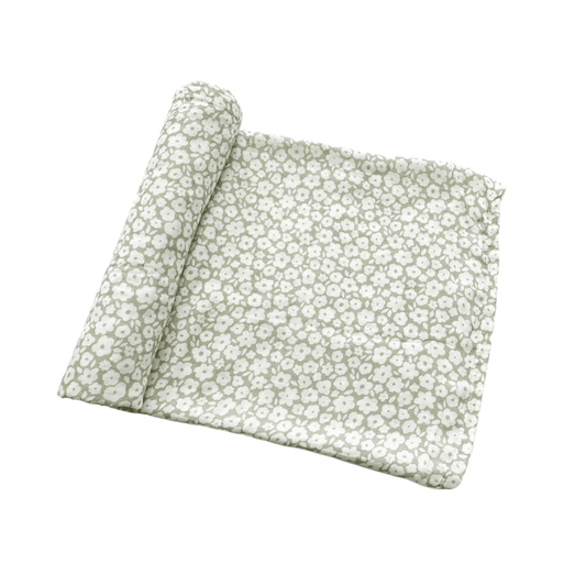 Muslin Swaddle Blanket - Sage Ditsy Floral - Harp Angel Boutique
