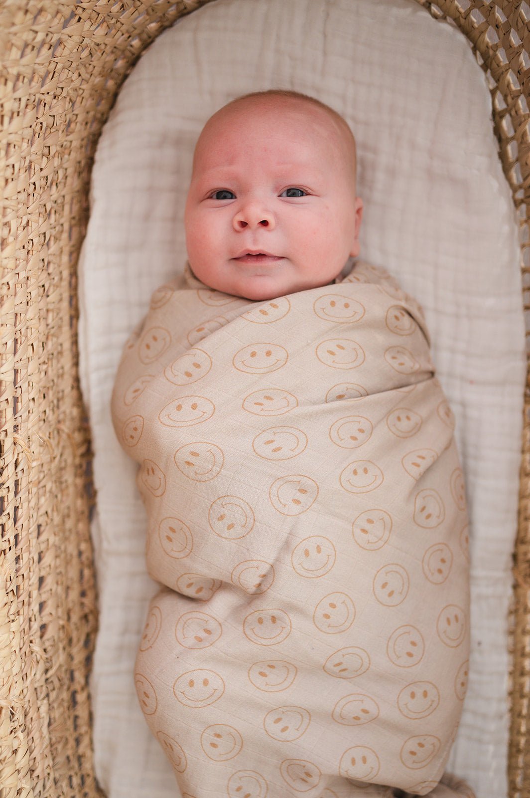 Muslin Swaddle Blanket - Smiley Faces - Harp Angel Boutique