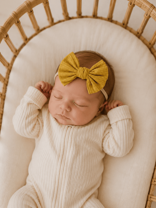 Mustard Ribbed One Size Knot Bow Headband - Harp Angel Boutique