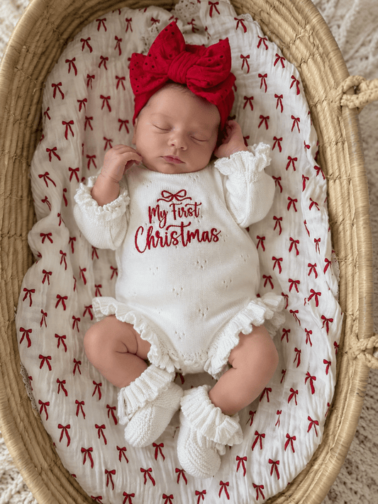 My First Christmas Organic Pointelle Ruffle Bodysuit | PRE-ORDER - Harp Angel Boutique