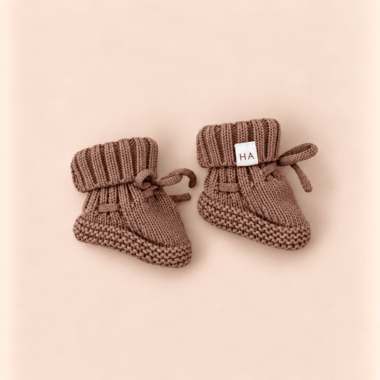 Organic Cotton Knit Baby Booties – Brown - Harp Angel Boutique