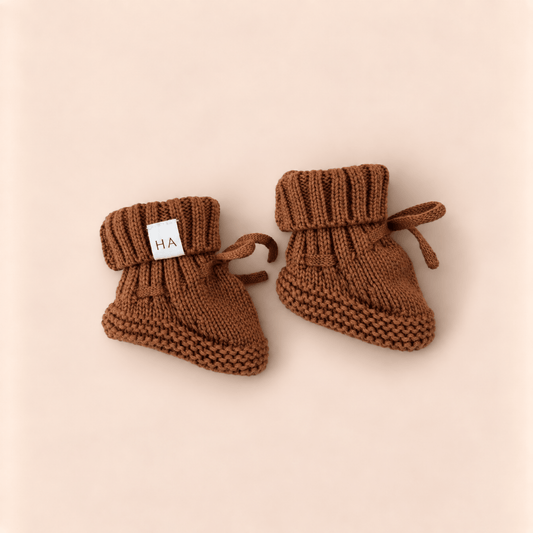 Organic Cotton Knit Baby Booties – Cinnamon - Harp Angel Boutique