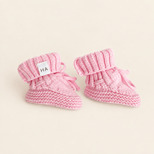 Organic Cotton Knit Baby Booties – Pink - Harp Angel Boutique