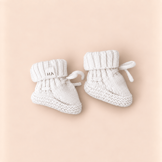 Organic Cotton Knit Baby Booties – White - Harp Angel Boutique