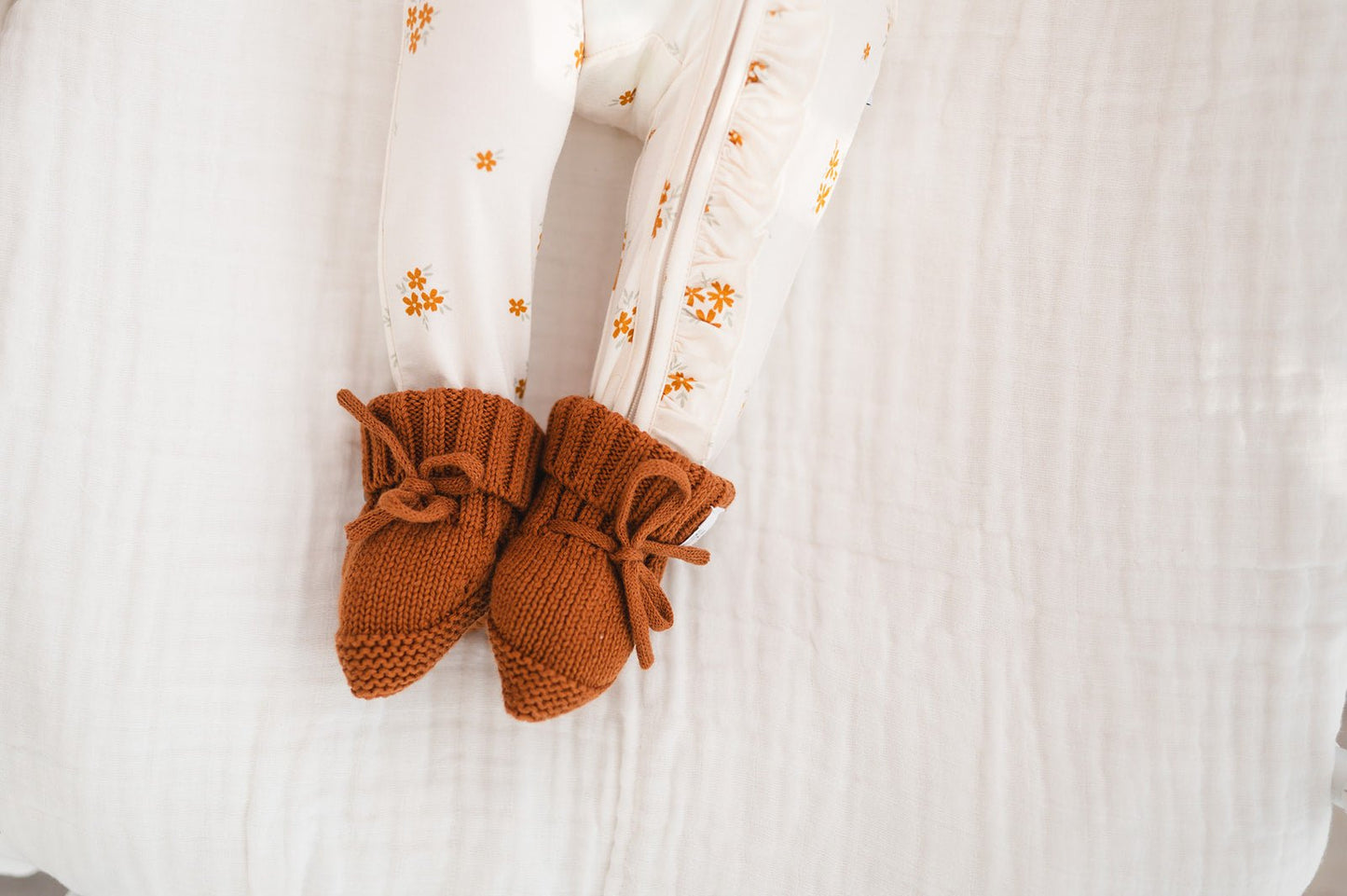 Organic Knit Booties - Caramel - Harp Angel Boutique