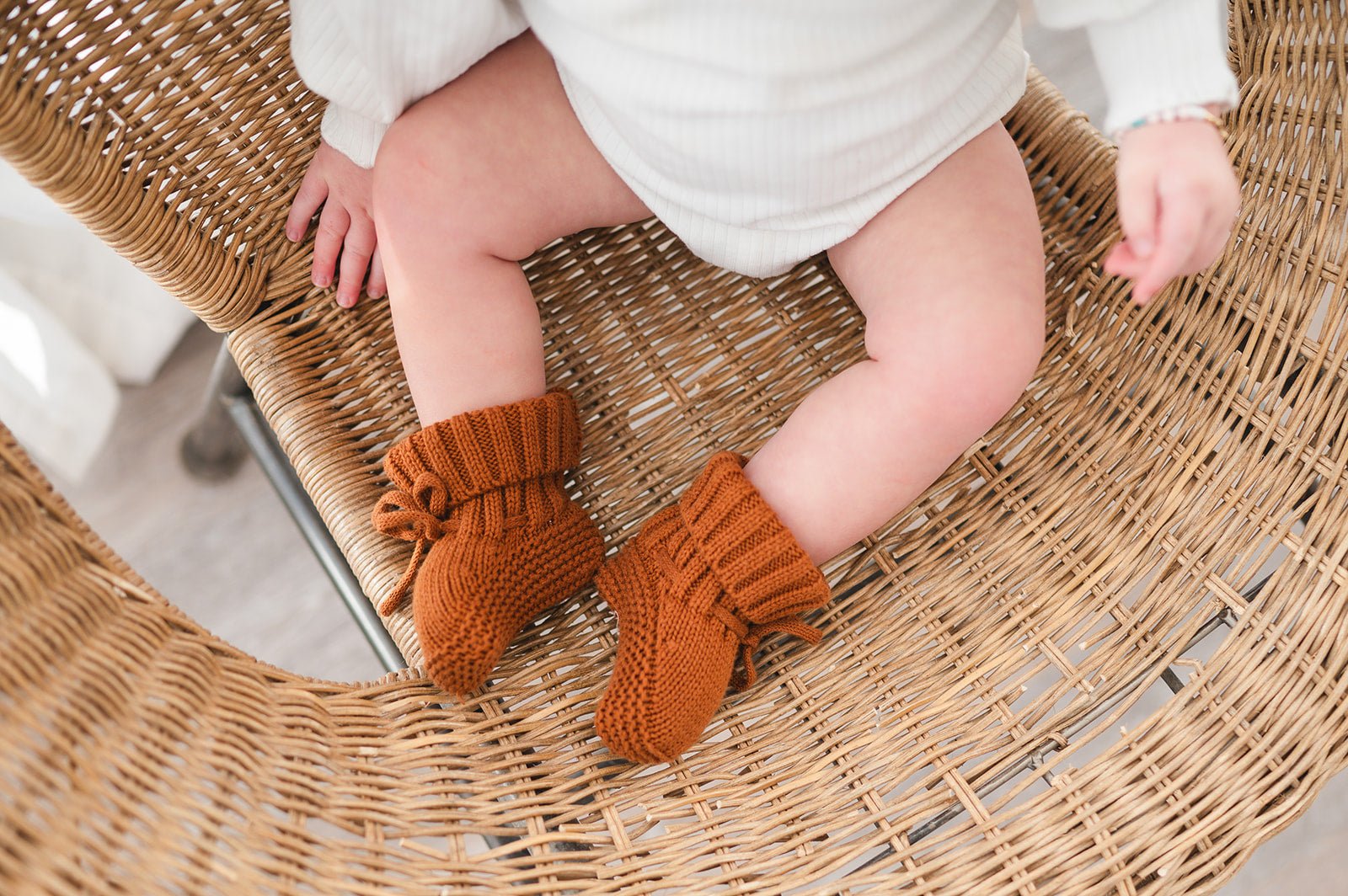 Organic Knit Booties - Caramel - Harp Angel Boutique