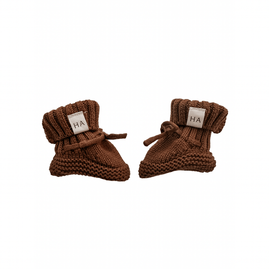 Organic Knit Booties - Caramel - Harp Angel Boutique