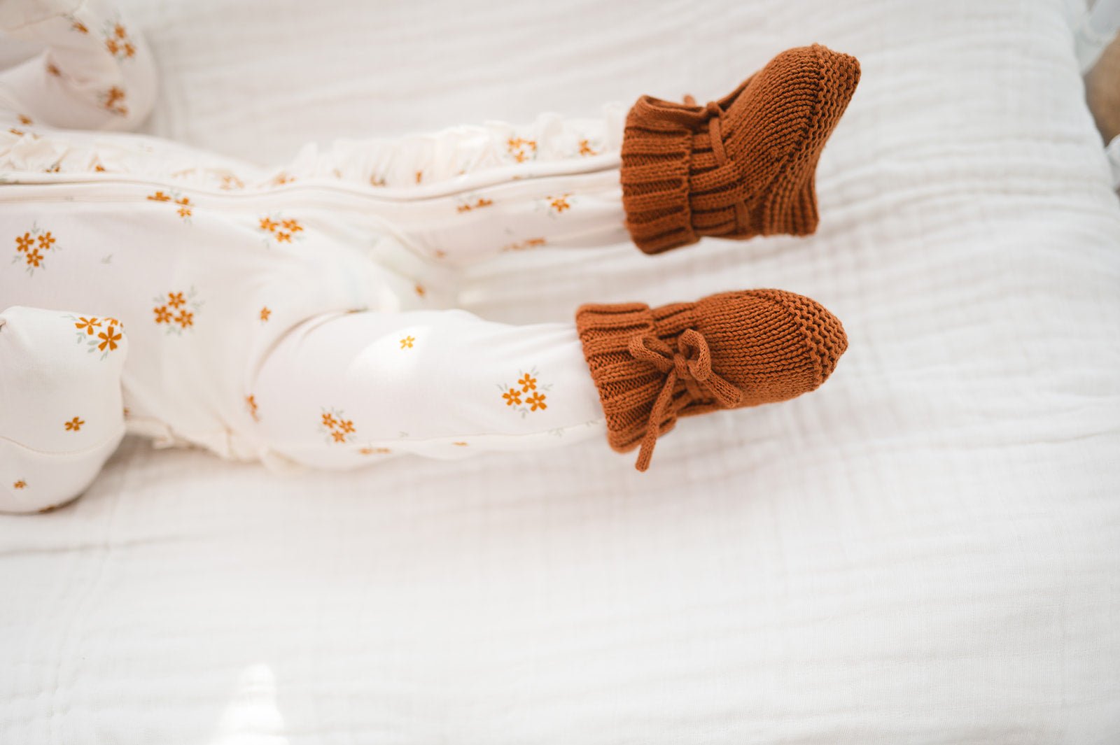 Organic Knit Booties - Caramel - Harp Angel Boutique