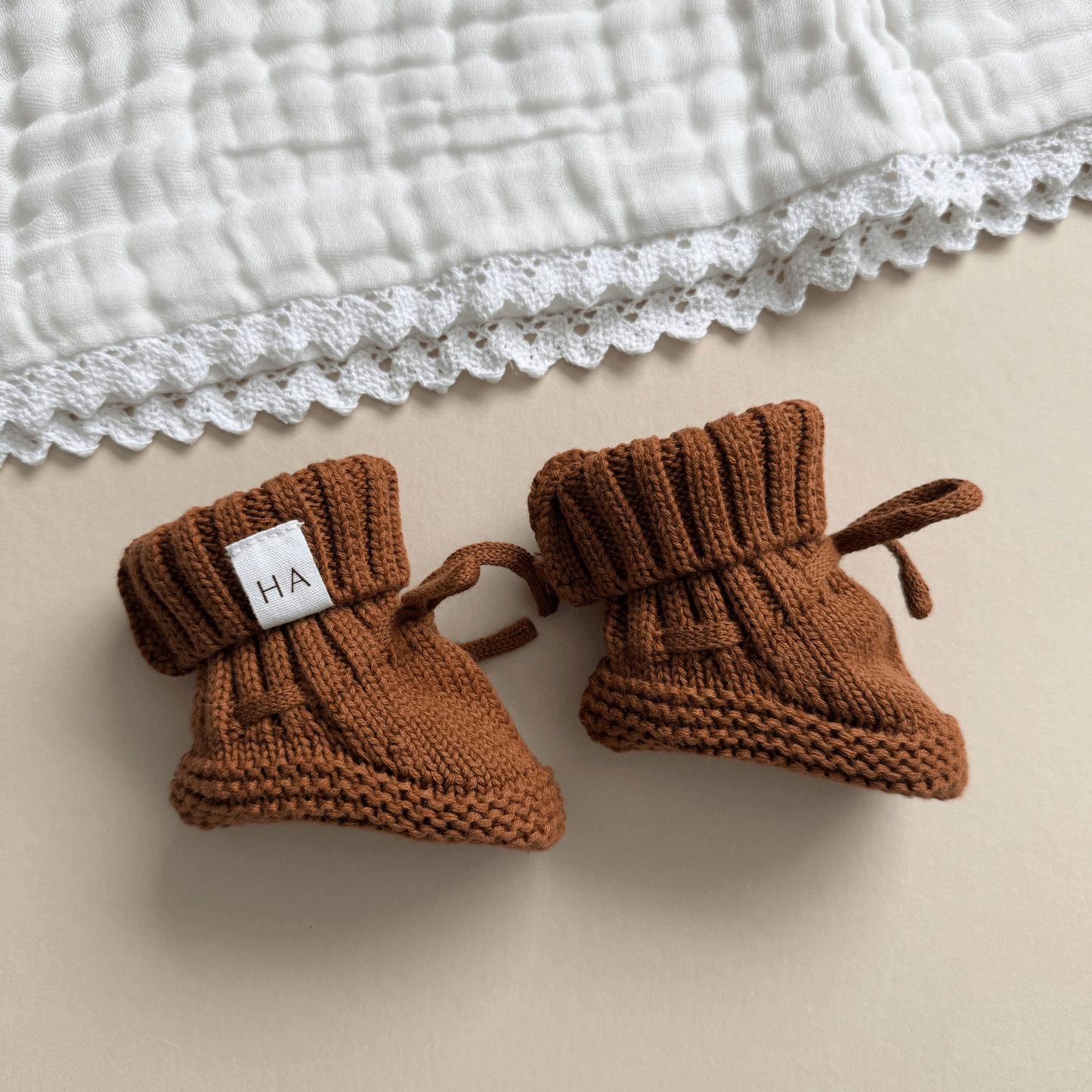 Organic Knit Booties - Caramel - Harp Angel Boutique