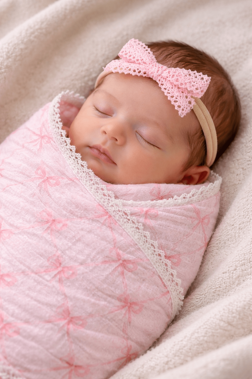Organic Muslin 6 - Layer Blanket - Pink Ribbon Bow - Harp Angel Boutique
