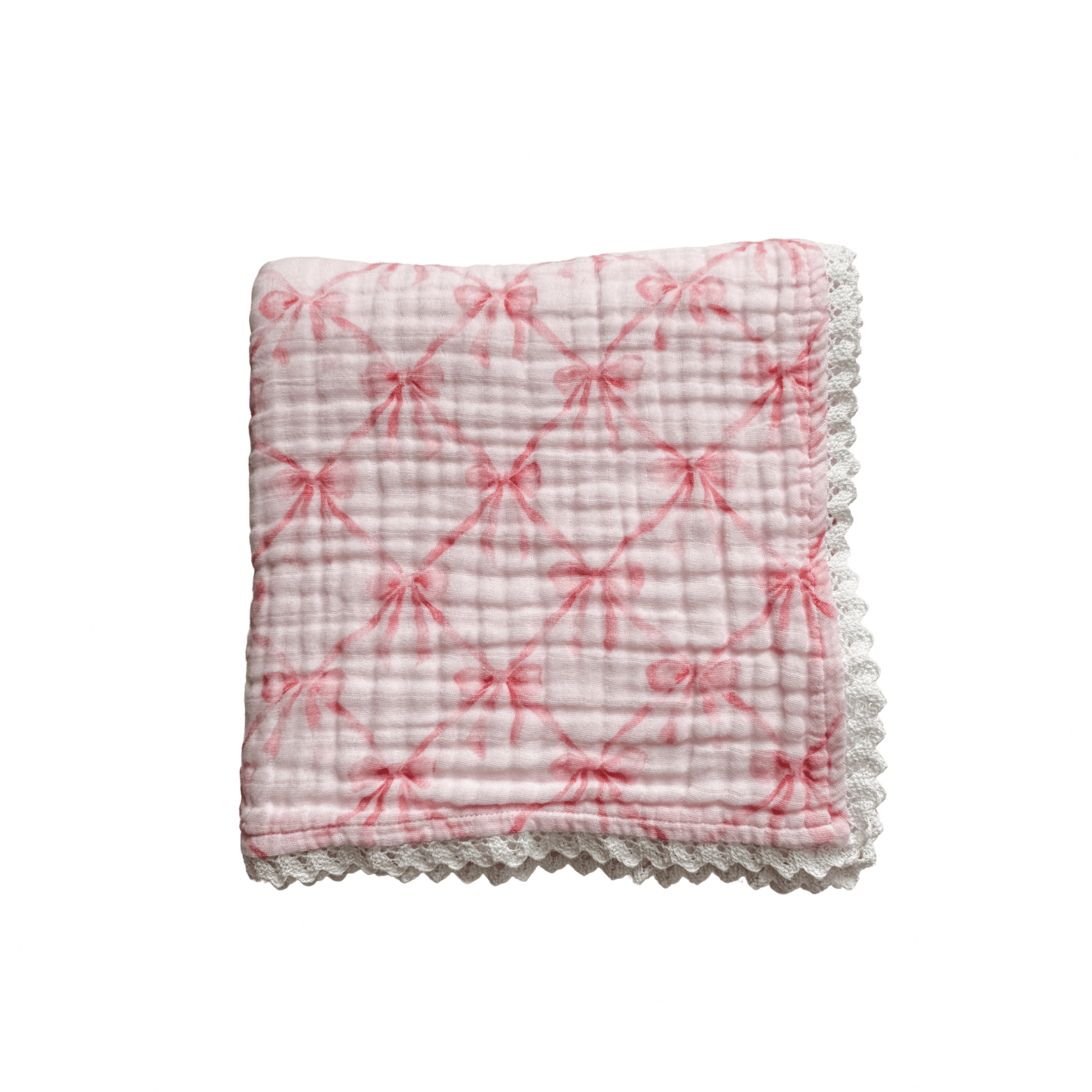 Organic Muslin 6 - Layer Blanket - Pink Ribbon Bow - Harp Angel Boutique