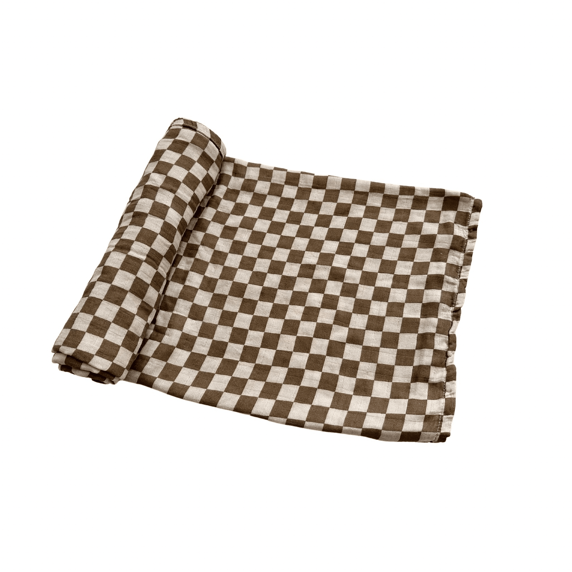 Organic Muslin Swaddle Blanket - Toffee Checkered - Harp Angel Boutique
