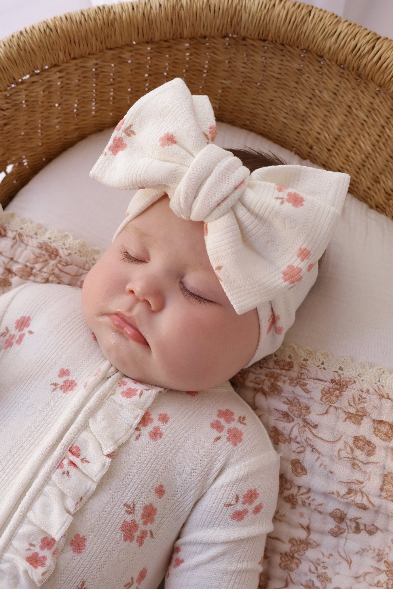Oversized Headband - Pink Floral Pointelle - Harp Angel Boutique