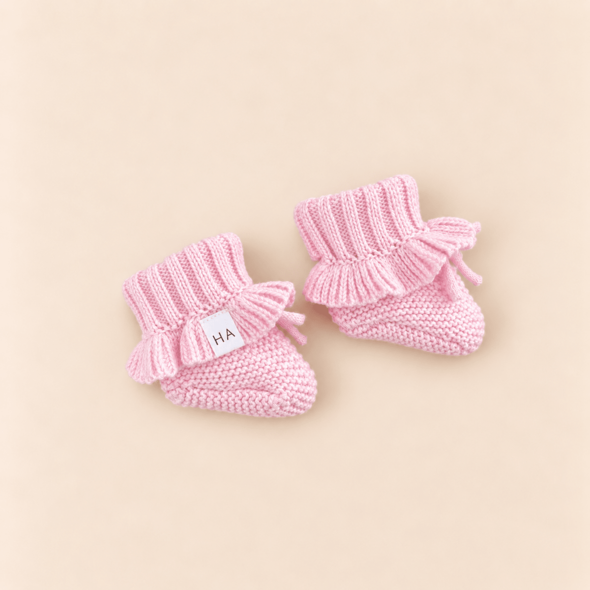 Petal Pink Organic Cotton Knit Newborn Baby Ruffle Booties - Harp Angel Boutique