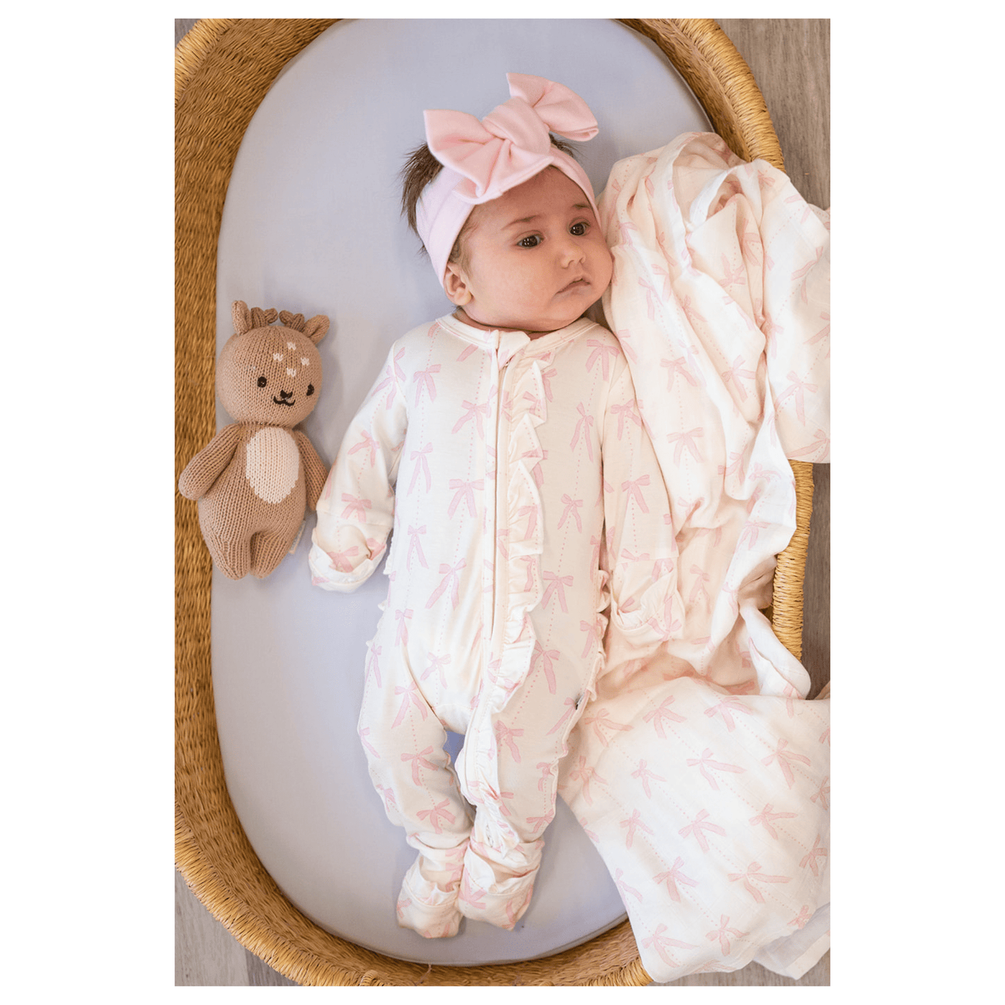 Pink Bows Bamboo Baby Pajamas | Ruffle Zipper Romper - Harp Angel Boutique