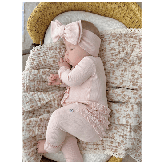 Pink Pointelle Baby Outfit | Organic Cotton Ruffle Romper - Harp Angel Boutique