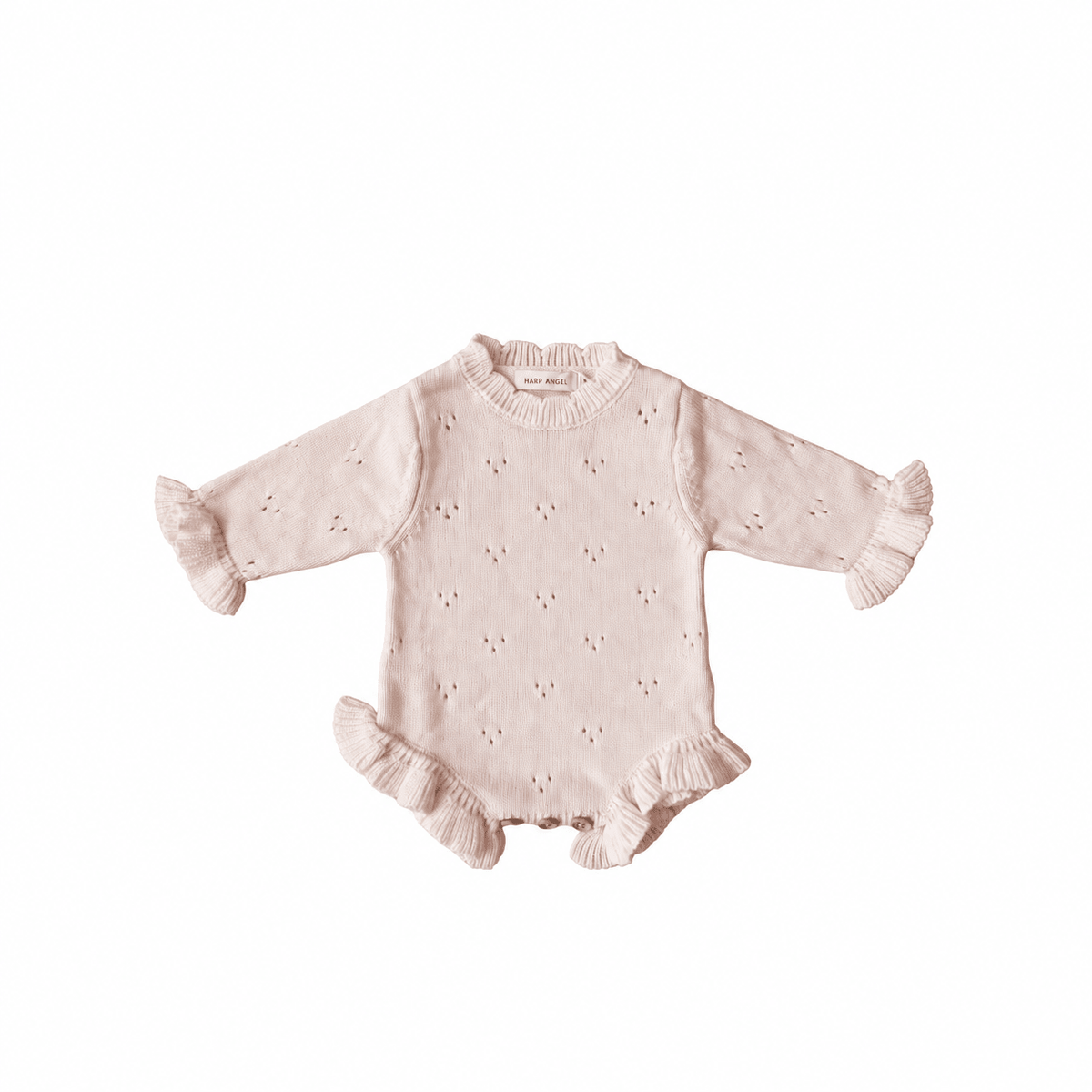 Pointelle Soft Blush Pink Organic Knit Ruffle Romper - Harp Angel Boutique